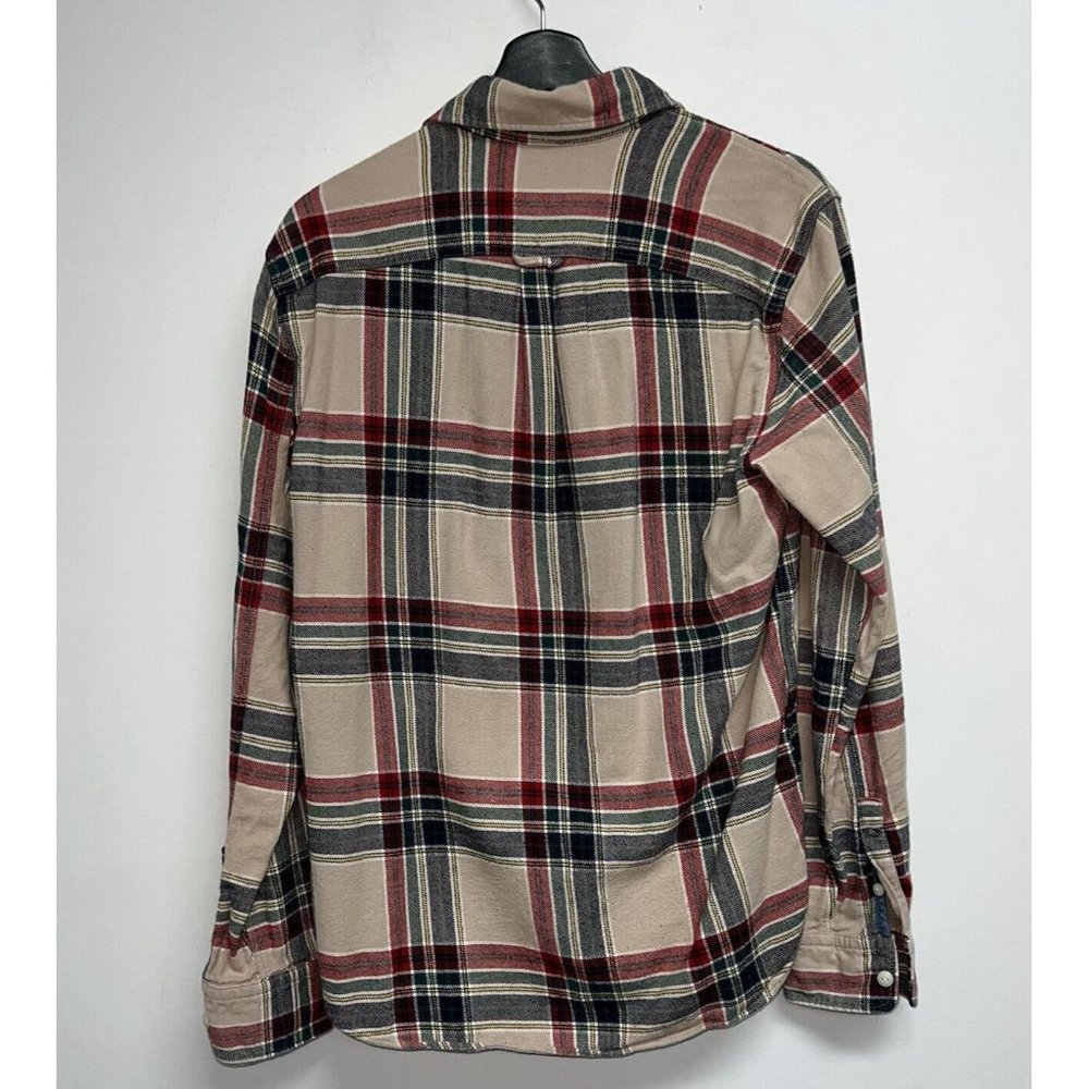 Gap Mens Heavyweight Long Sleeve Plaid Shirt Size M Oatmeal Red Green Navy - Picture 4 of 6